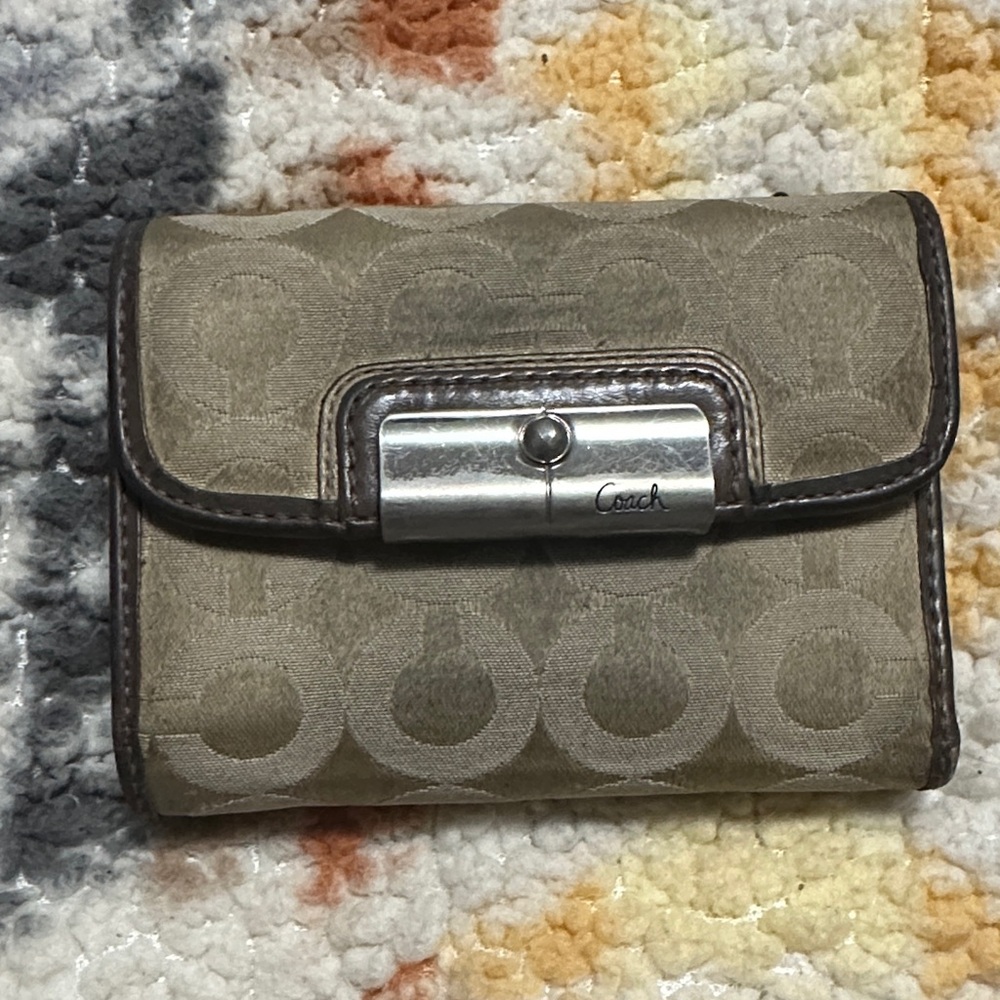 Coach Beige Wallet with Silver Accent